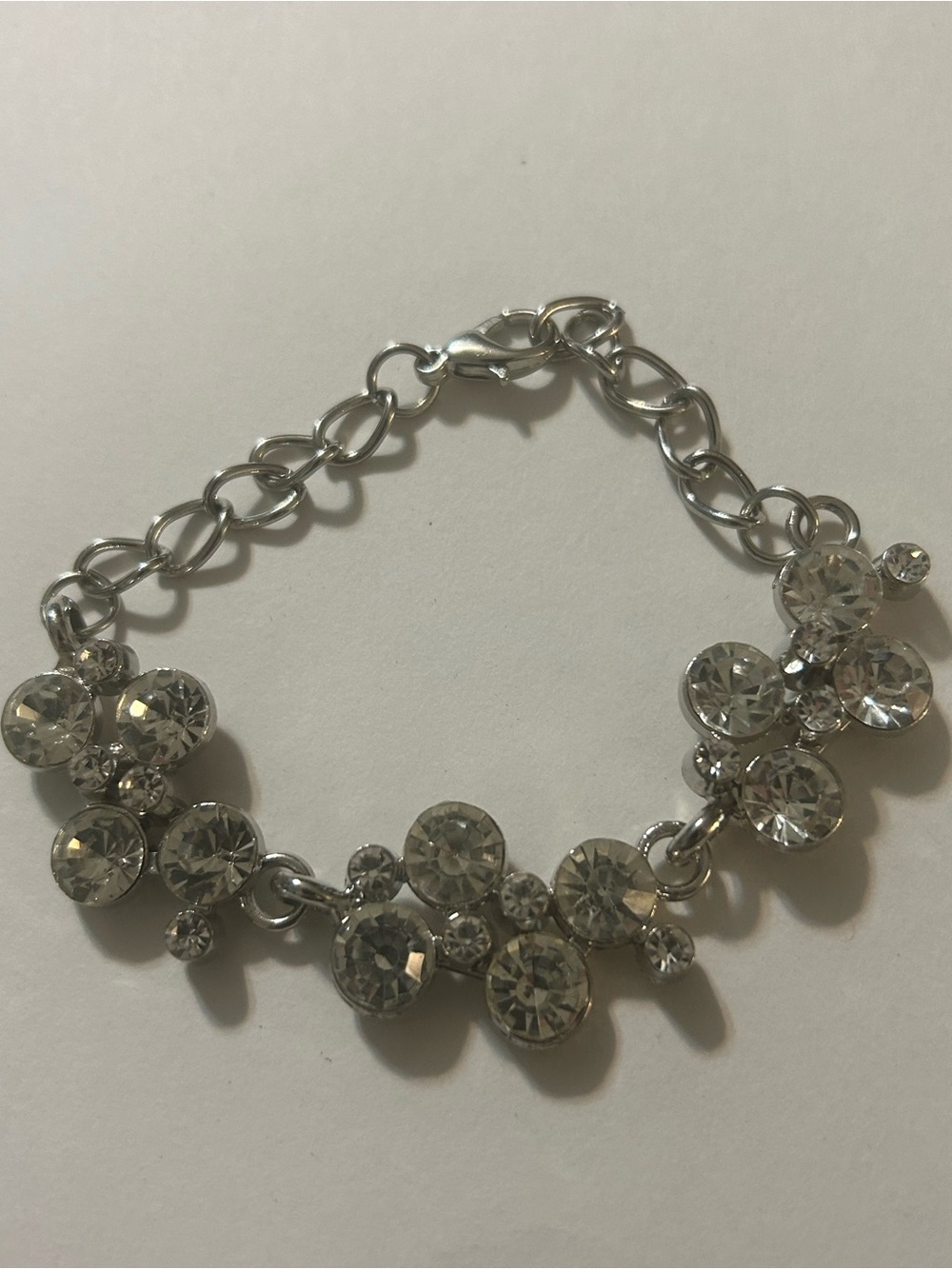 Vintage Silvertone Clear Rhinestone Crystal Bubble Cluster Link Bracelet